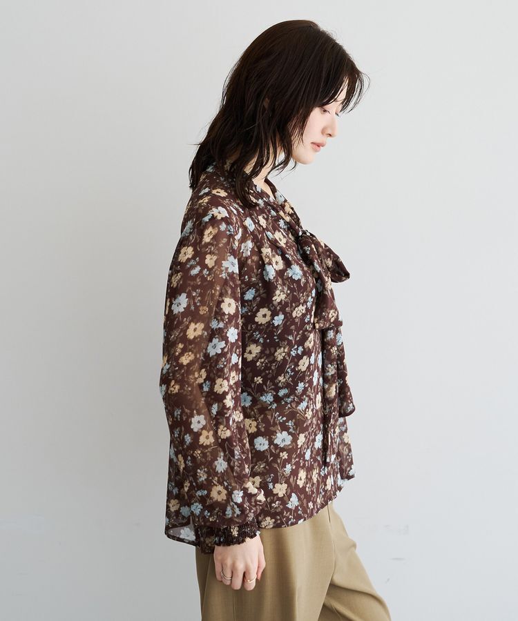 YECCA VECCA「フラワー柄シアーボウタイブラウス」|シャツ・ブラウス|