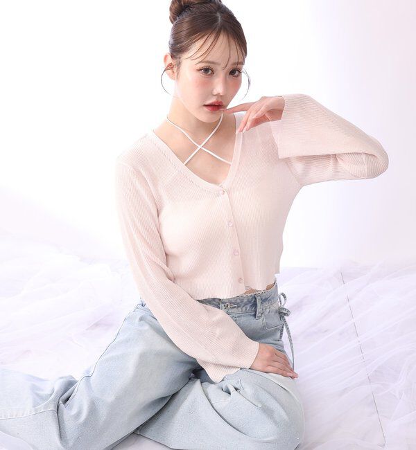  「シアーラメカーディガン」|ニット・セーター|ピンク