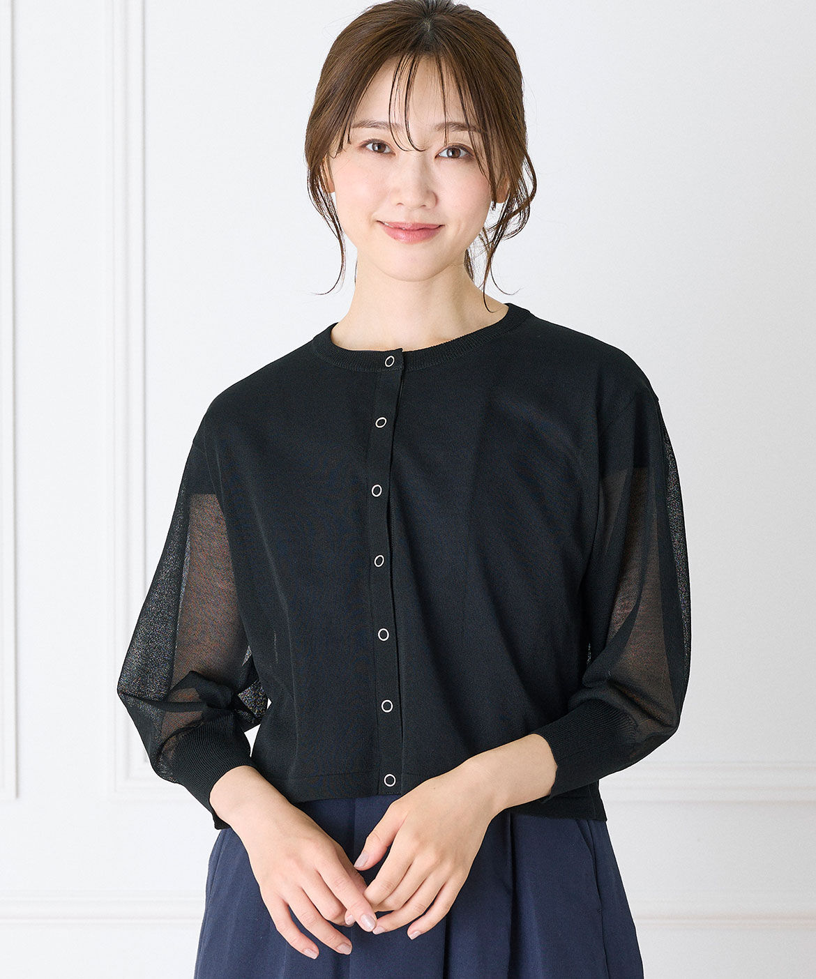 INED「《大きいｻｲｽﾞ》ｼｱｰﾆｯﾄｶｰﾃﾞｨｶﾞﾝ|夏の冷房対策･日除け」|カーディガン|ブラック