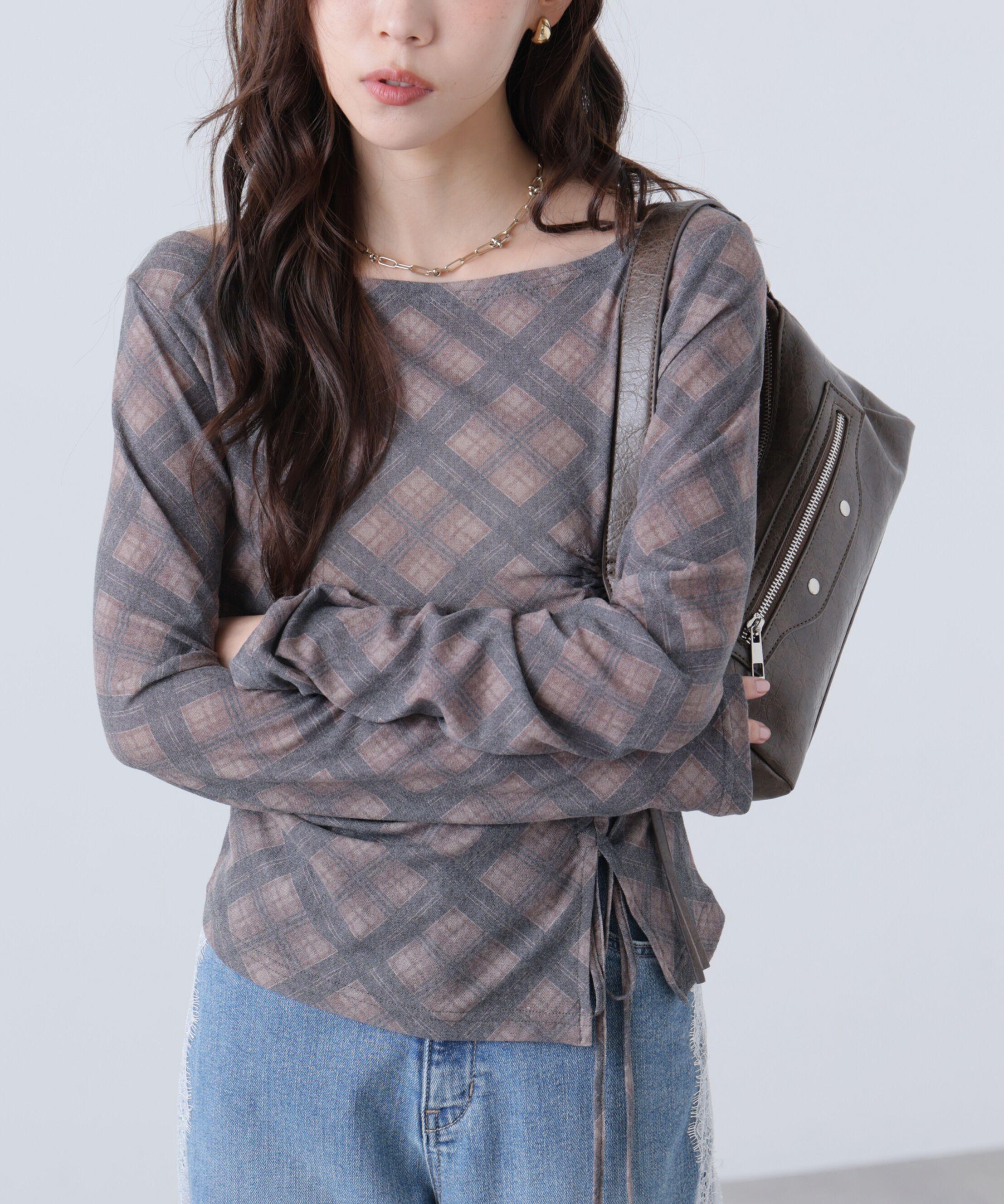 「アシメドロストチェックカットソー」|Tシャツ・カットソー|