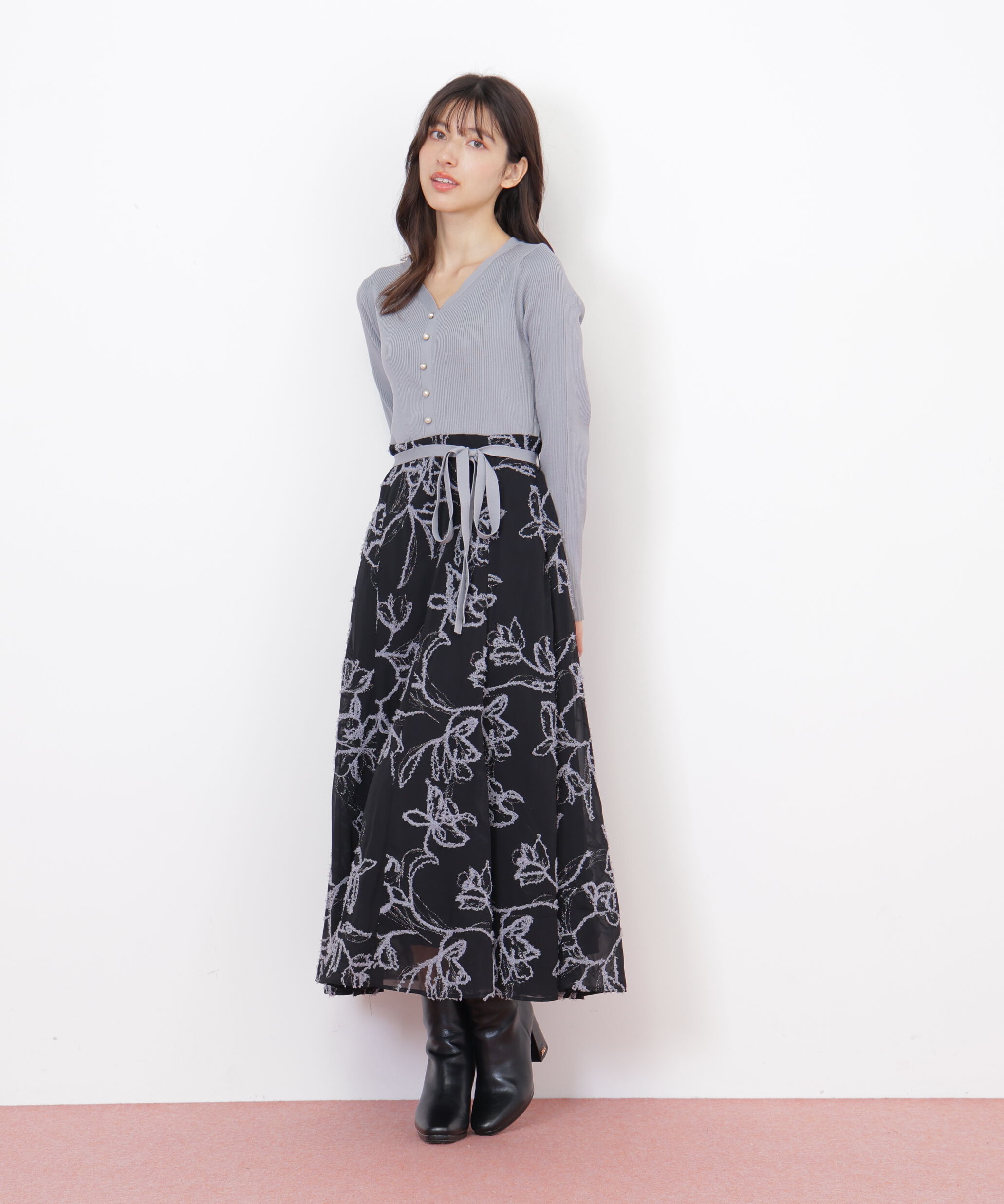  「モール刺繍ドッキングニットワンピース」|ワンピース|