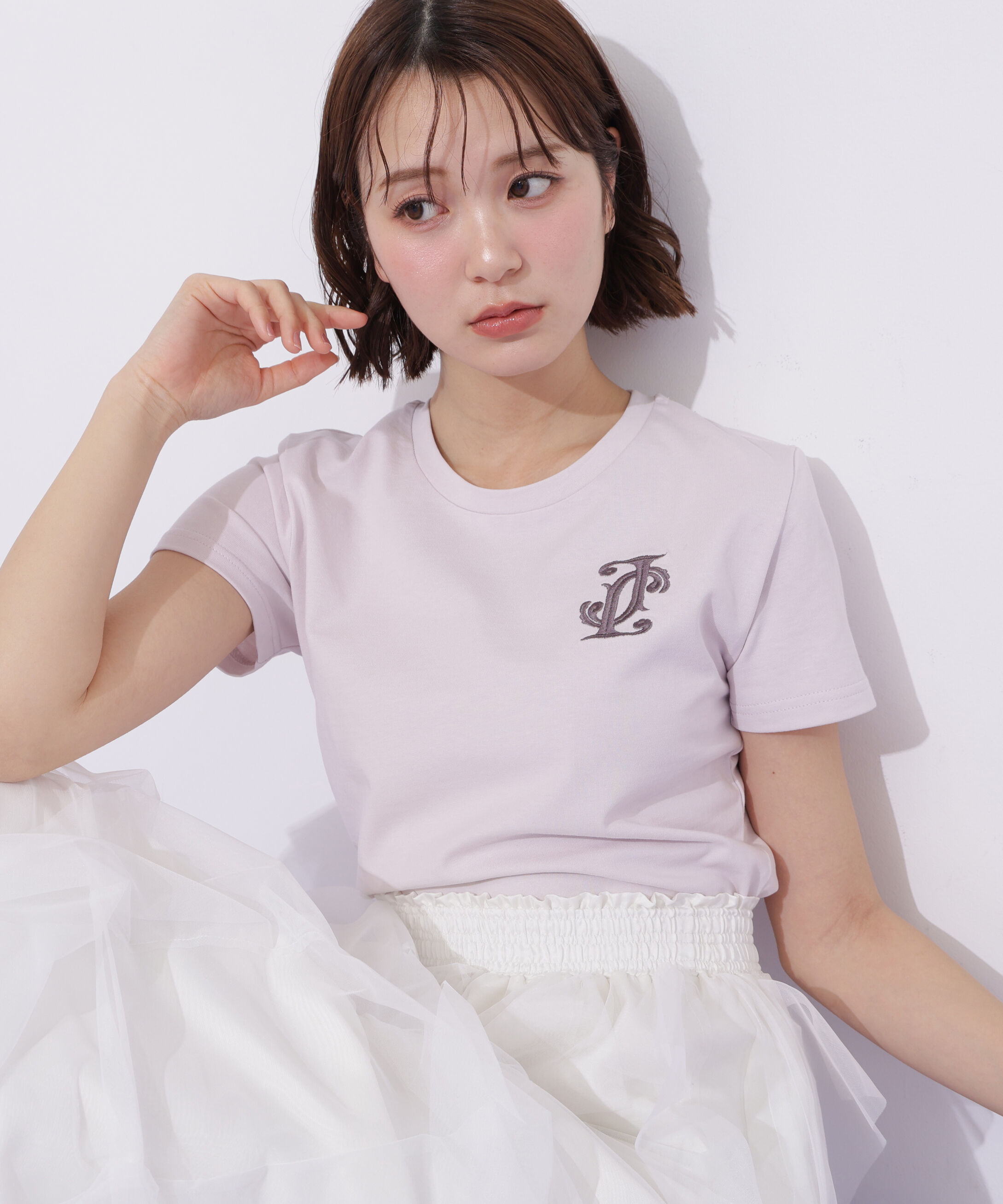  「クロスJモチーフ刺繍ロゴTシャツ」|Tシャツ・カットソー|ピンク