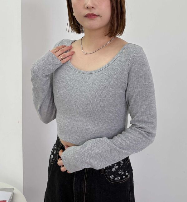 archives「カップ付クロップドテレコＴＯＰＳ／」|Tシャツ・カットソー|GRAY