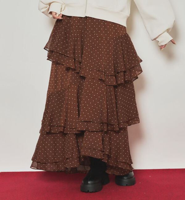 archives「ドットアソートアシメフリルティアードスカート」|スカート|BROWN