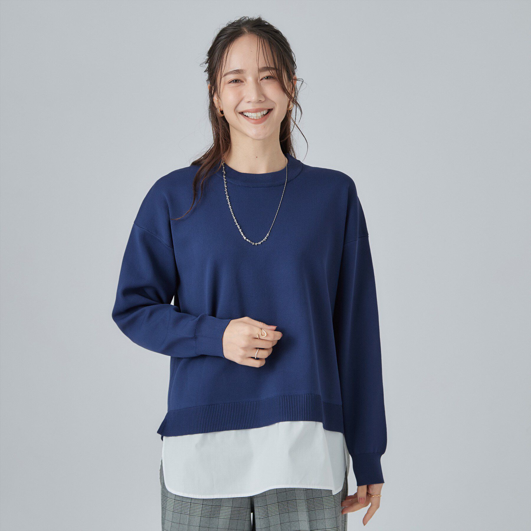 SHOO･LA･RUE「【S-LL】着るだけできまる シャツレイヤード風 スポンディッシュニット」|ニット・セーター|