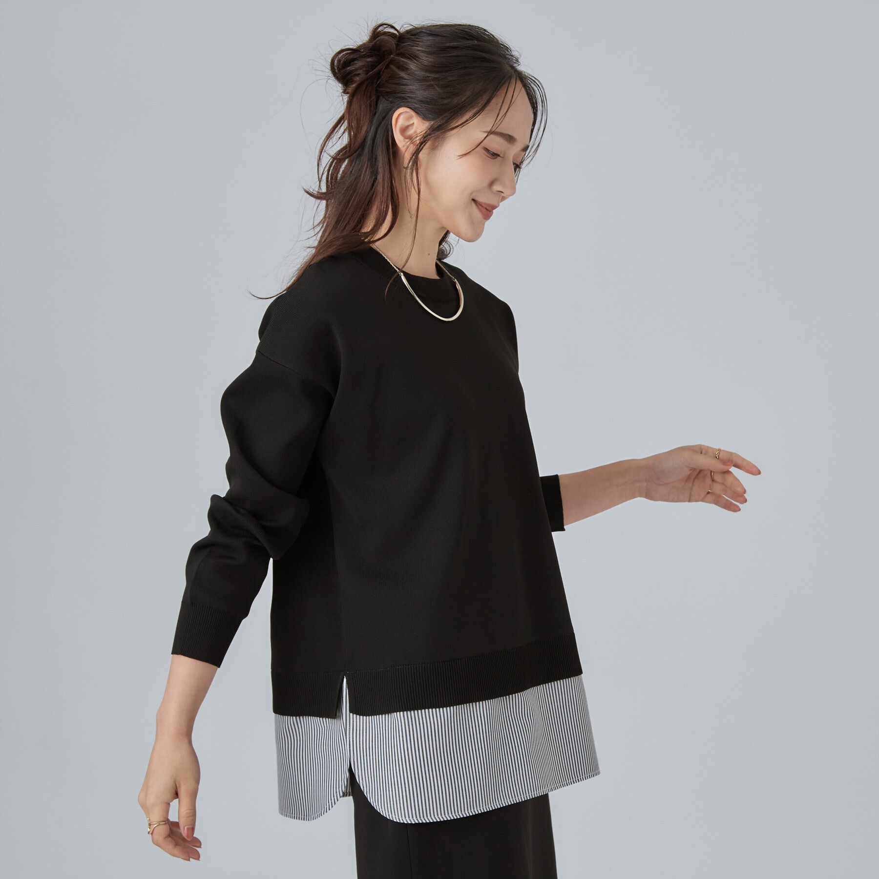 SHOO･LA･RUE「【S-LL】着るだけできまる シャツレイヤード風 スポンディッシュニット」|ニット・セーター|