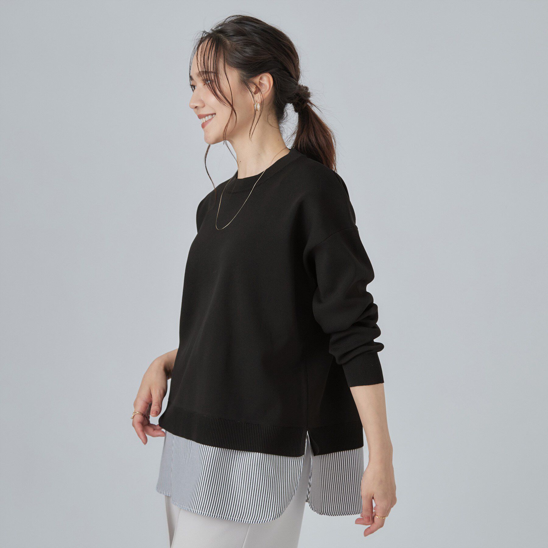 SHOO･LA･RUE「【S-LL】着るだけできまる シャツレイヤード風 スポンディッシュニット」|ニット・セーター|