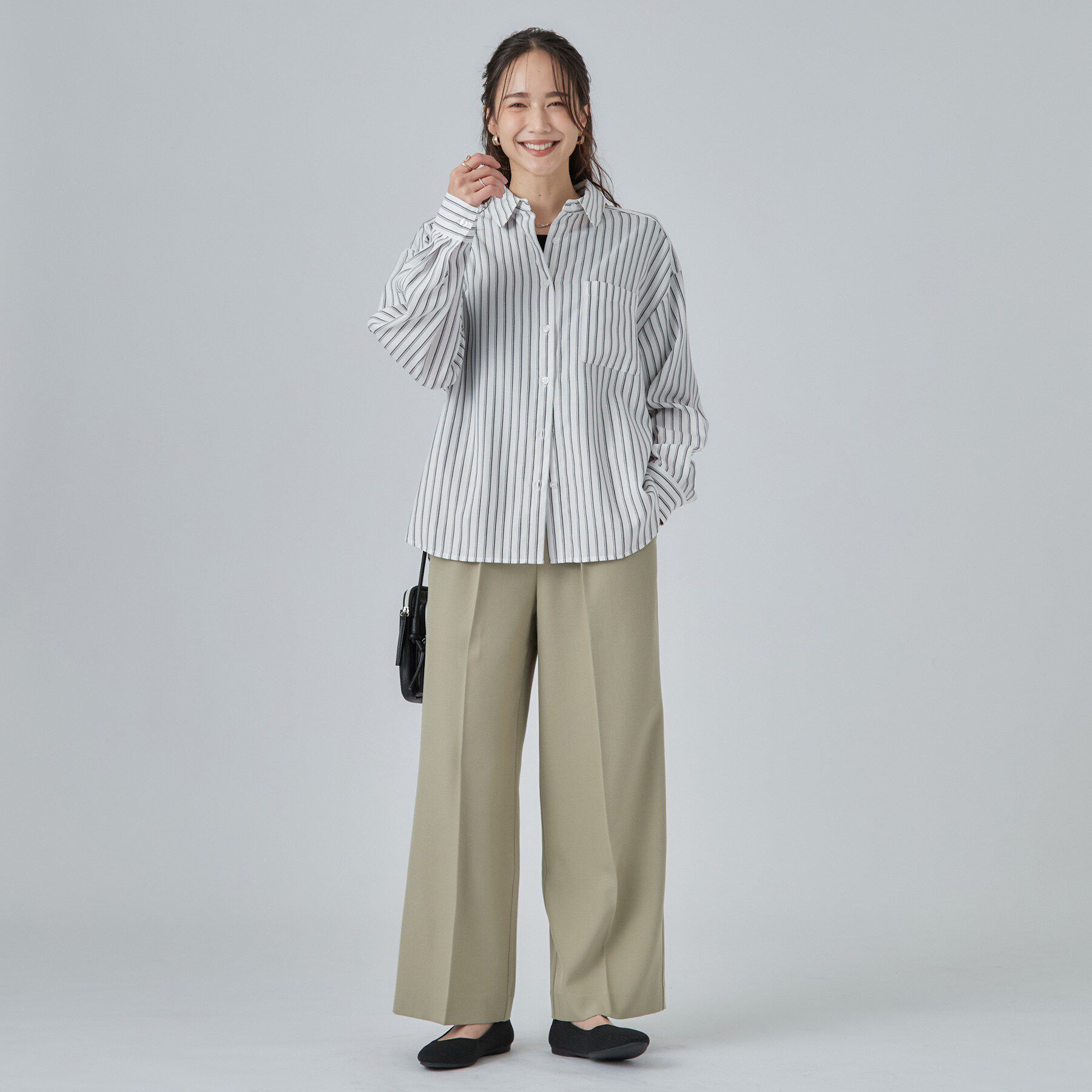 SHOO･LA･RUE「【洗濯後しわになりにくい/S-LL】選べる6パターン 羽織としても活躍する ベーシックシャツ」|シャツ・ブラウス|