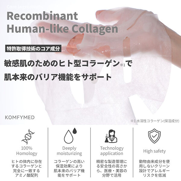  「KOMFYMED コラーゲンリペアマスク 本体/みずみずしさが持続し顔全体に心地よくフィット (30g&times;5枚)」|フェイスマスク・パック|