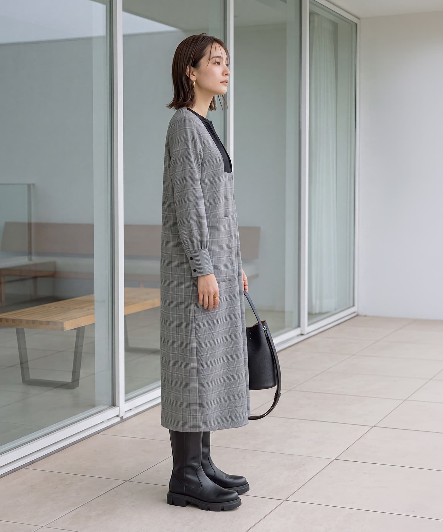 STYLE DELI「【LUXE】グレンチェック柄プリーツ切替ワンピース」|ワンピース|