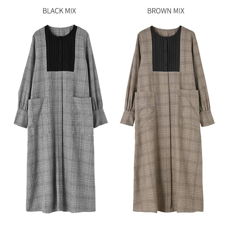 STYLE DELI「【LUXE】グレンチェック柄プリーツ切替ワンピース」|ワンピース|