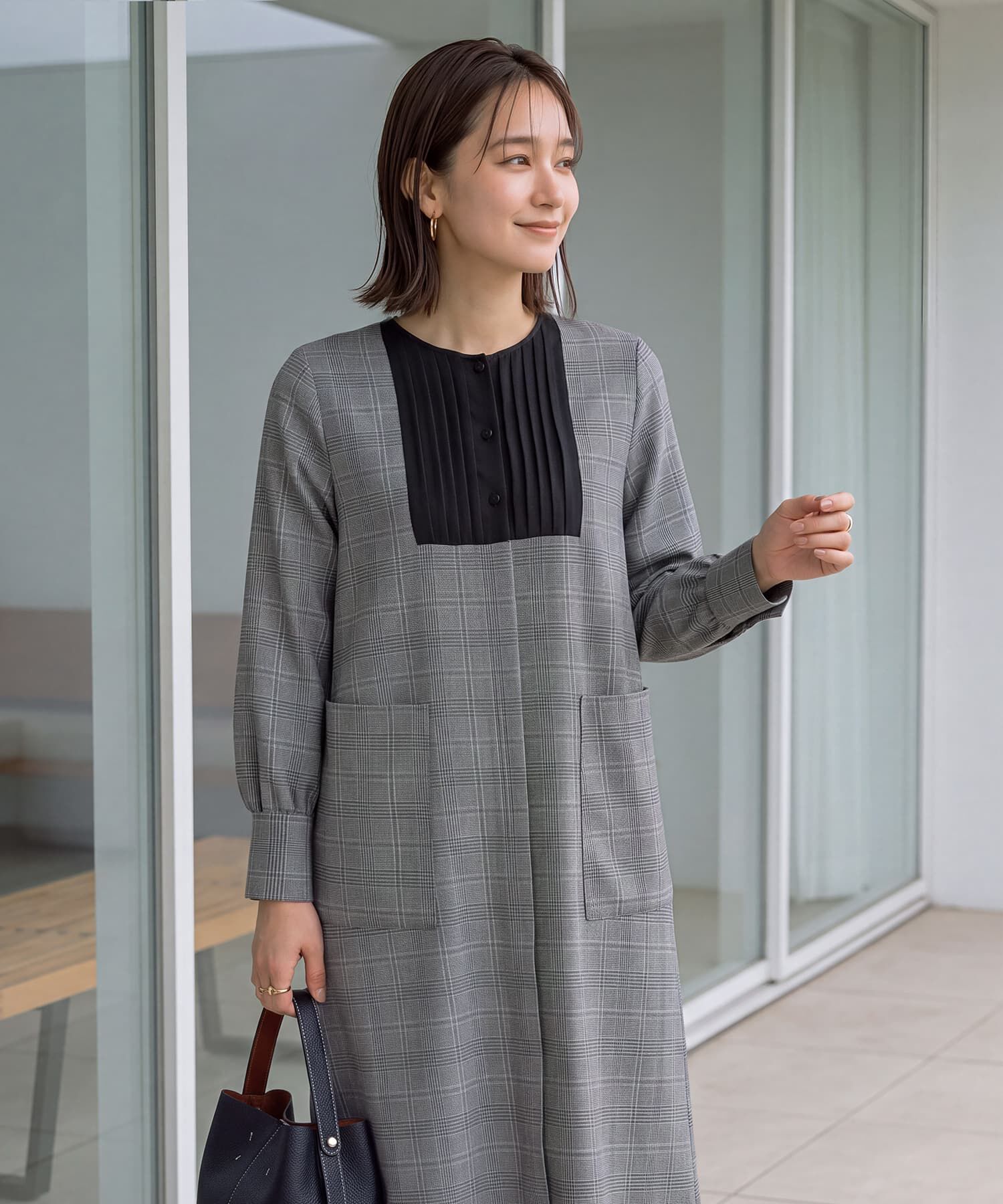 STYLE DELI「【LUXE】グレンチェック柄プリーツ切替ワンピース」|ワンピース|