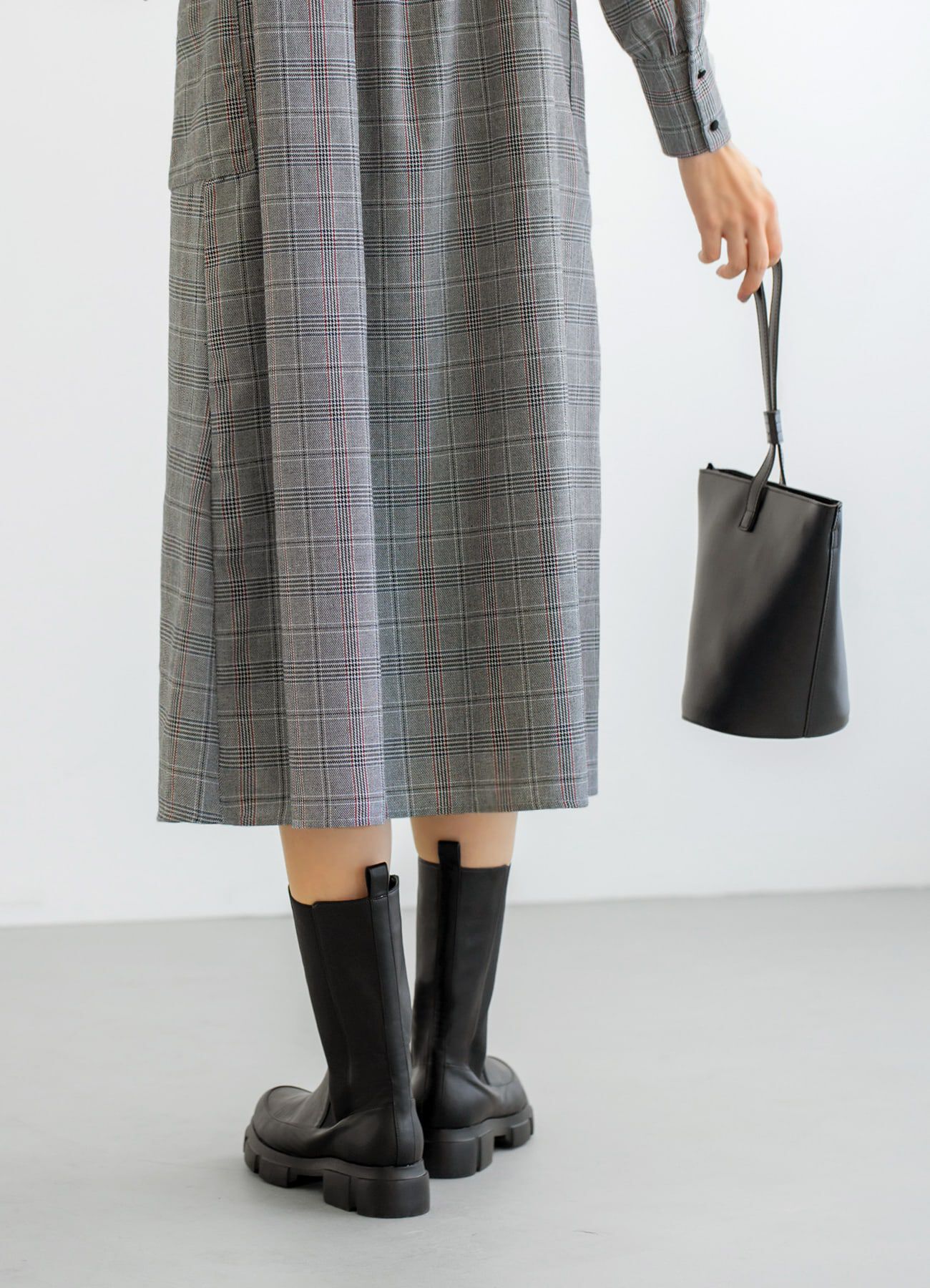 STYLE DELI「【LUXE】グレンチェック柄プリーツ切替ワンピース」|ワンピース|