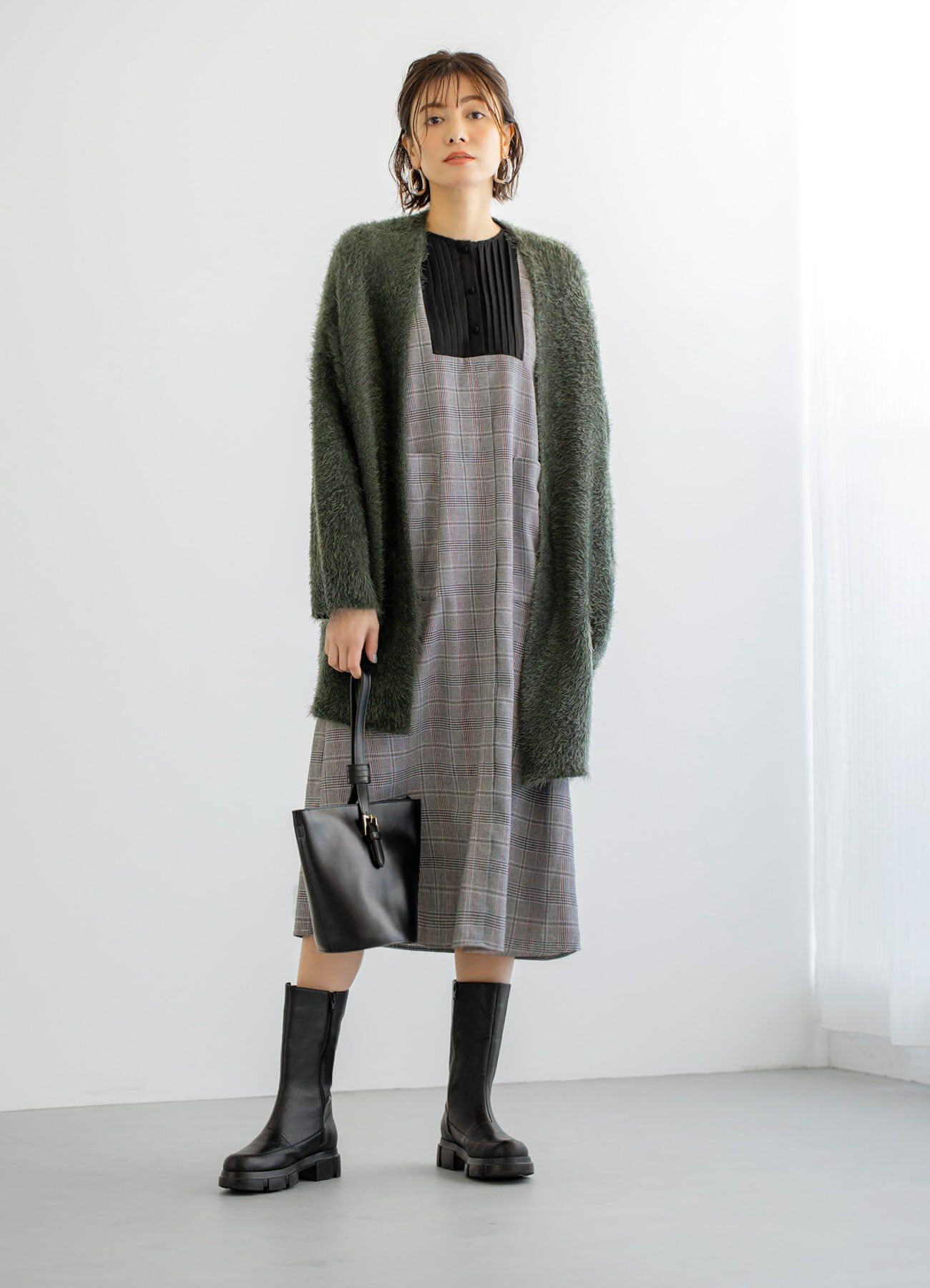 STYLE DELI「【LUXE】グレンチェック柄プリーツ切替ワンピース」|ワンピース|