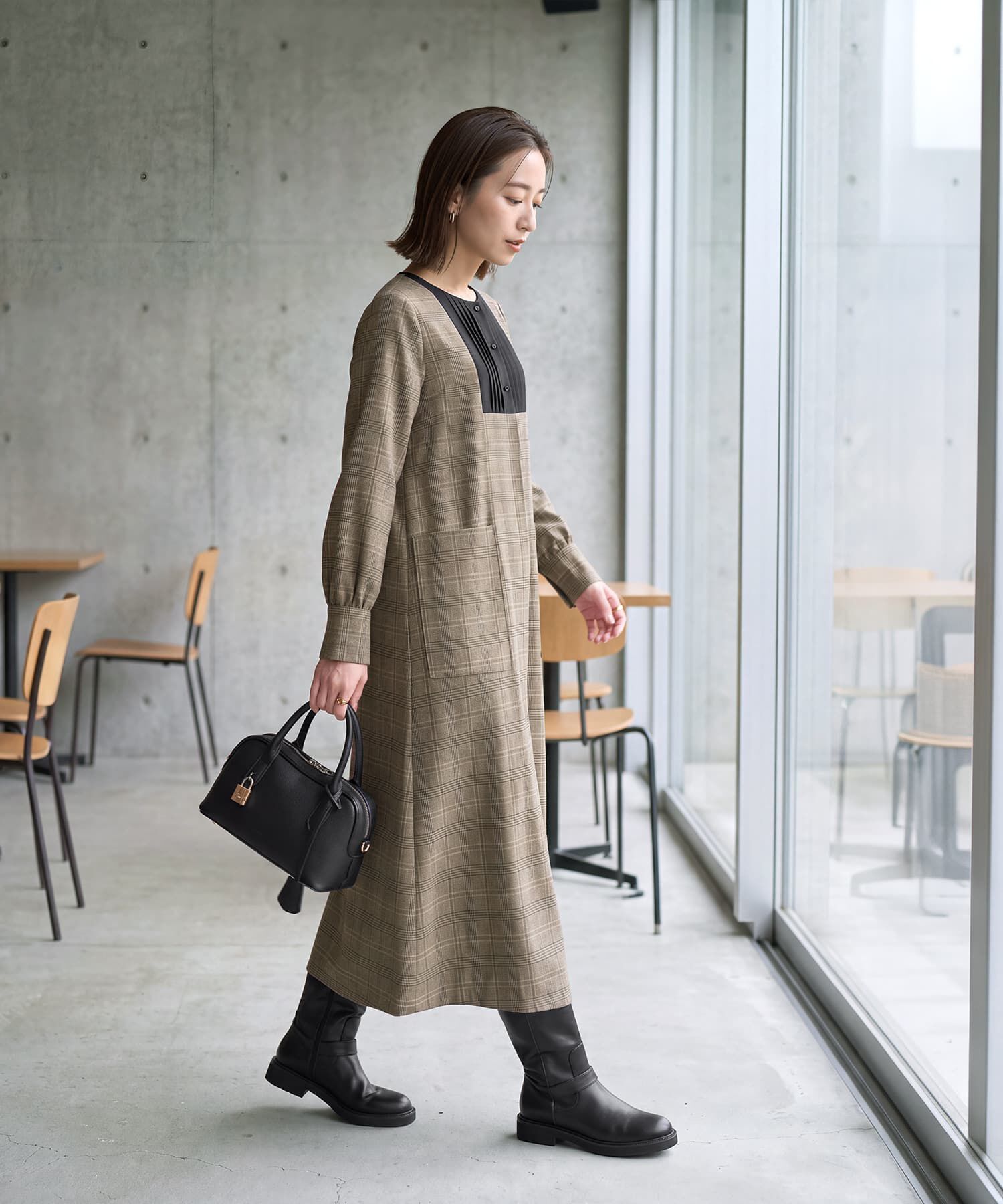 STYLE DELI「【LUXE】グレンチェック柄プリーツ切替ワンピース」|ワンピース|