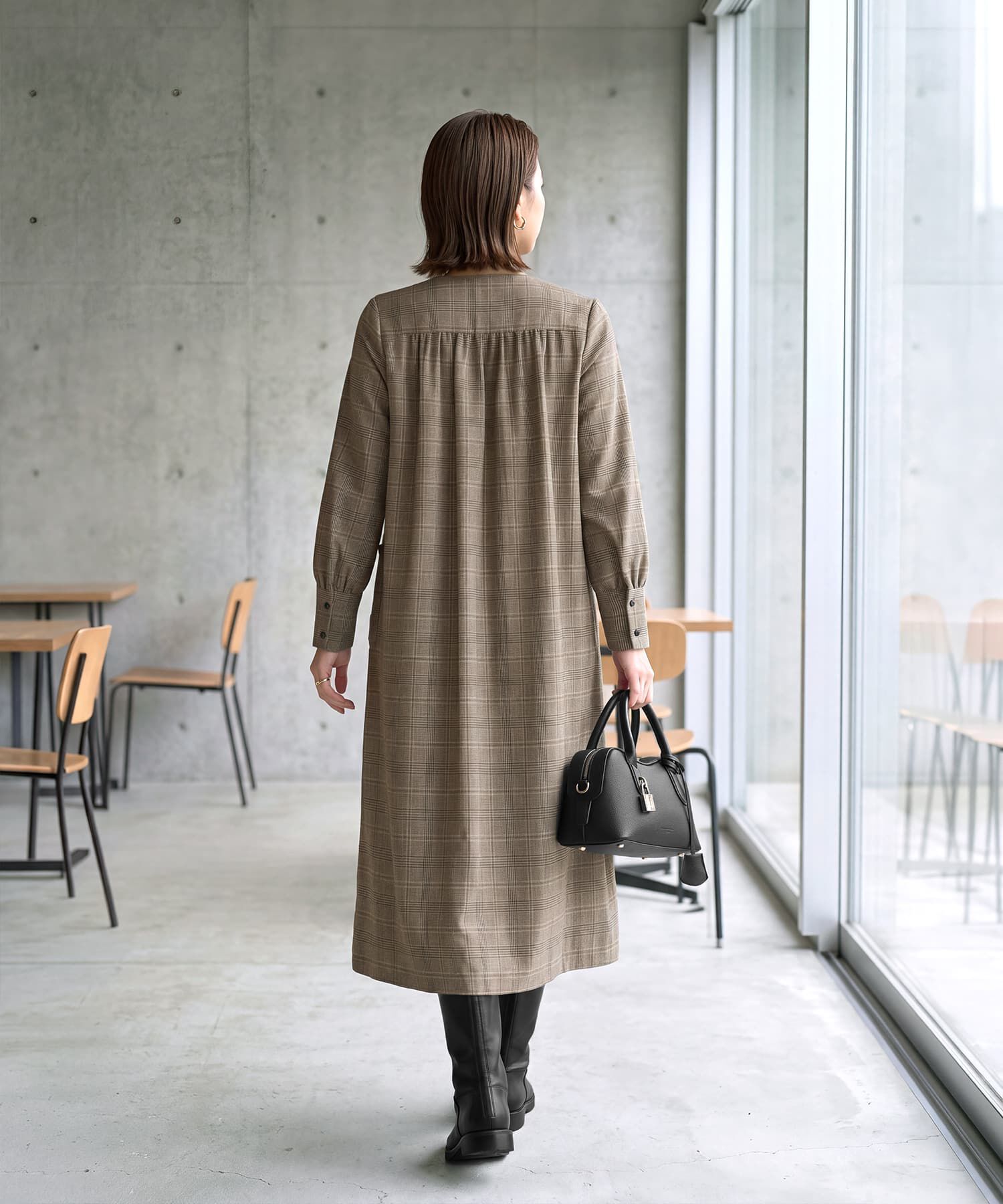 STYLE DELI「【LUXE】グレンチェック柄プリーツ切替ワンピース」|ワンピース|