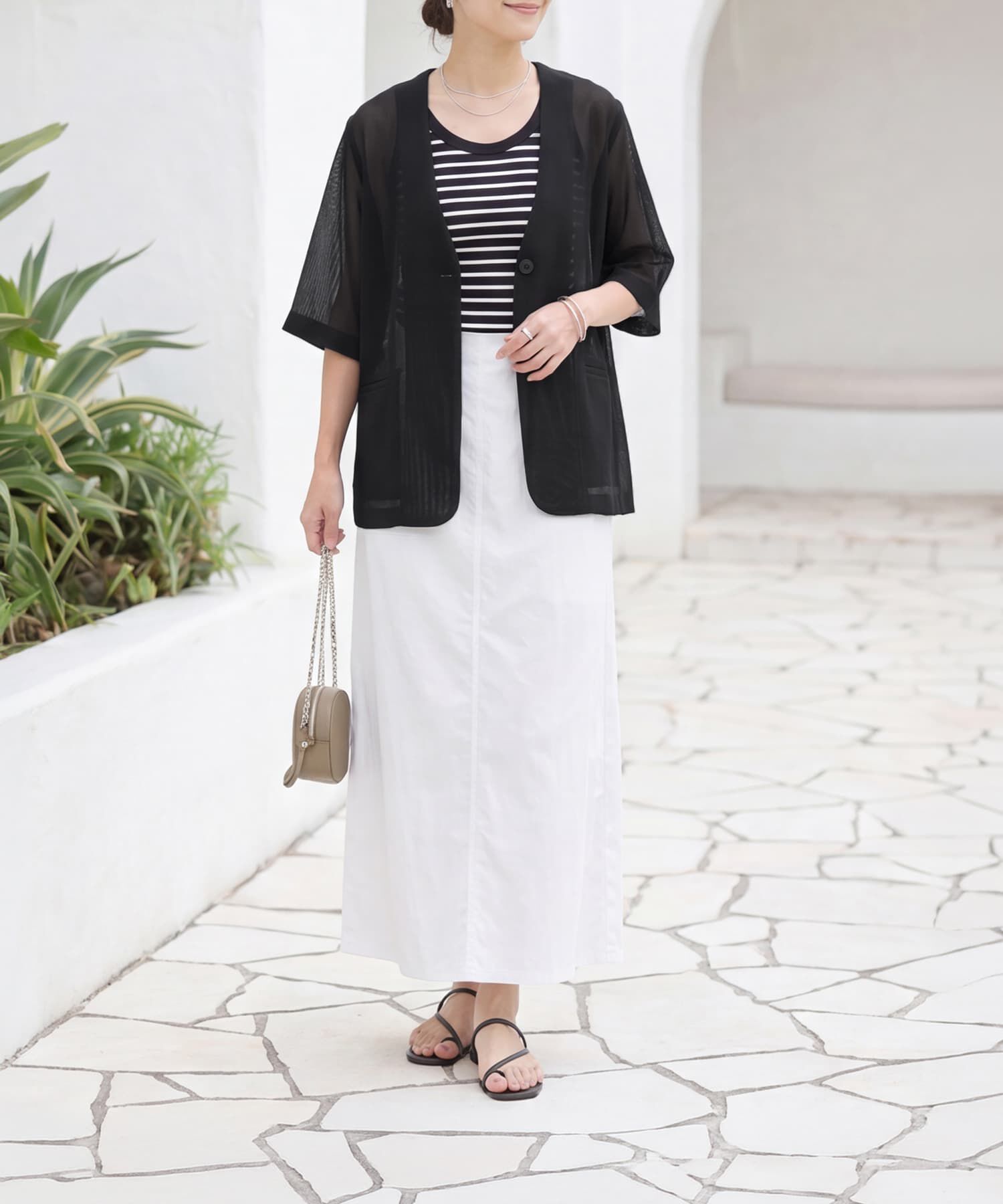 STYLE DELI「【selection】５分袖メッシュノーカラージャケット」|ノーカラージャケット|
