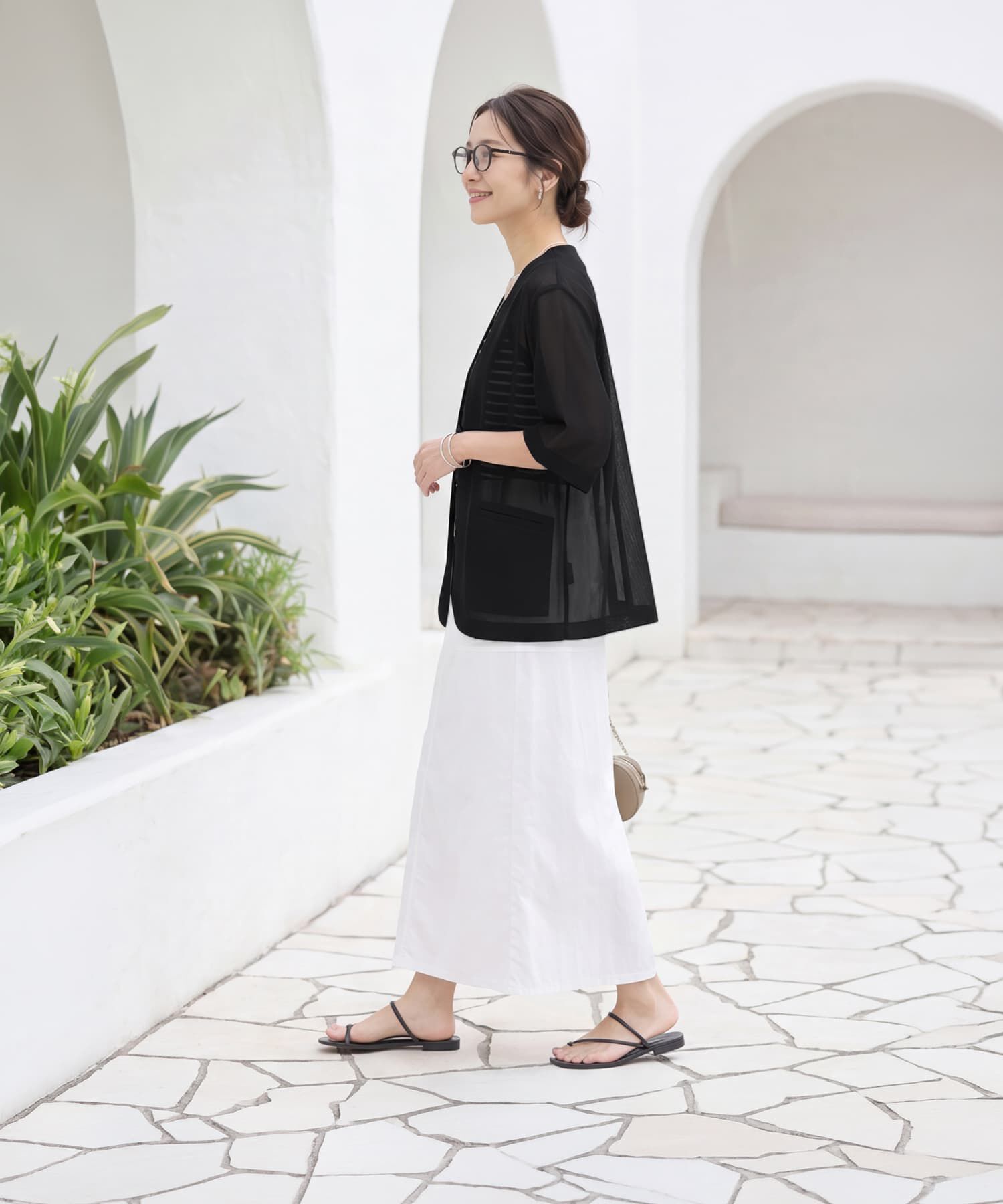 STYLE DELI「【selection】５分袖メッシュノーカラージャケット」|ノーカラージャケット|