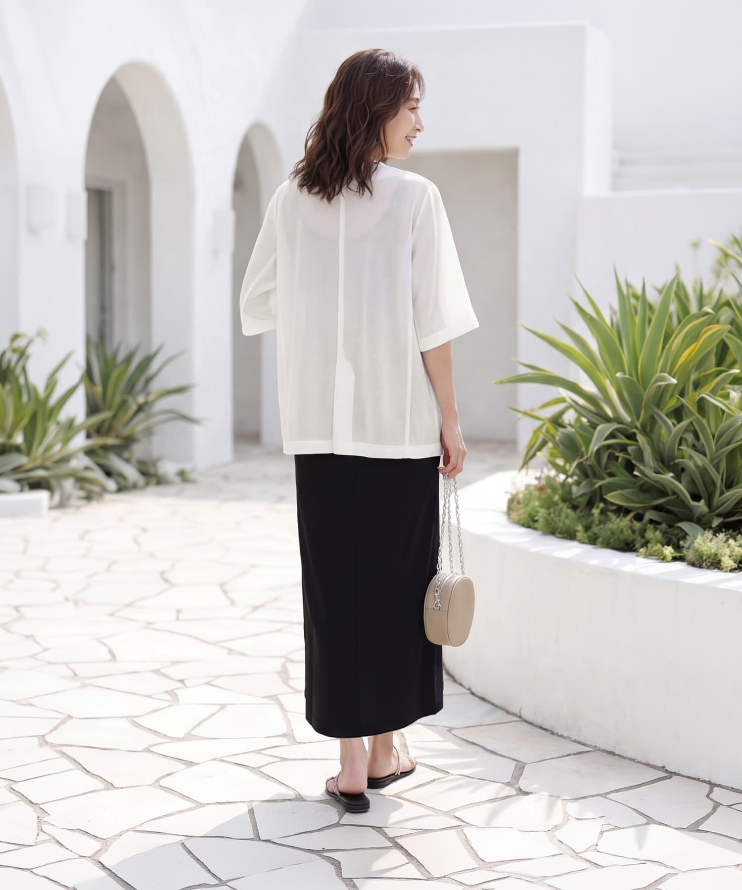 STYLE DELI「【selection】５分袖メッシュノーカラージャケット」|ノーカラージャケット|