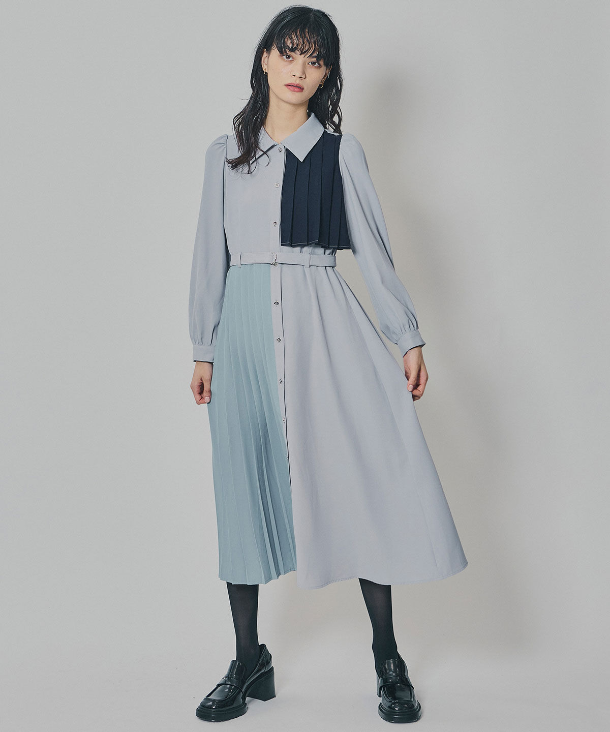 REDYAZEL「カラーブロックパネルアシメプリーツワンピース」|ワンピース|