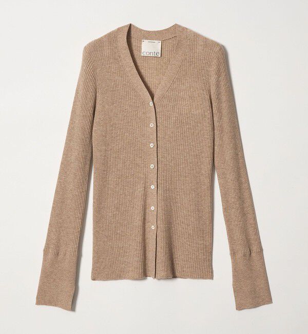 conte「＜conte＞ソデスリット Vネックリブカーディガン」|カーディガン|BEIGE