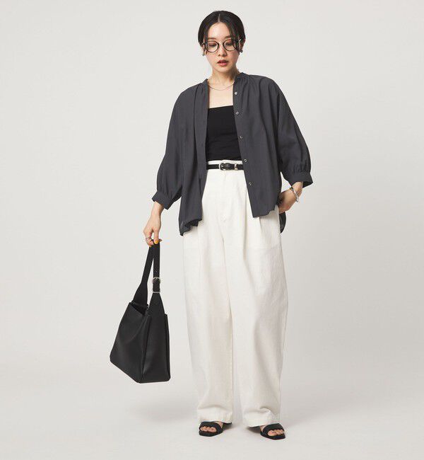 UNITED ARROWS green label relaxing「【WEB限定】＜at ease＞ノーカラー ギャザー ブラウス UVカット 通気性」|シャツ・ブラウス|