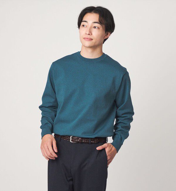 UNITED ARROWS green label relaxing「A+ MOULINE ポリエステル クルーネック ニット」|ニット・セーター|TURQUOISE