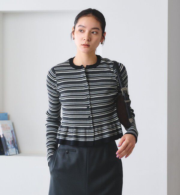 BEAUTY&YOUTH UNITED ARROWS「【WEB限定 Wardrobe DAILY MINIMAL】ボーダー ペプラムニットカーディガン」|カーディガン|