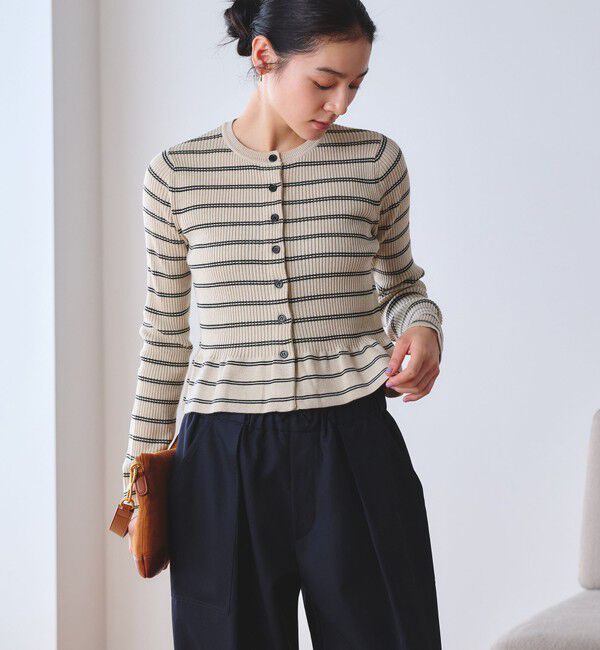 BEAUTY&YOUTH UNITED ARROWS「【WEB限定 Wardrobe DAILY MINIMAL】ボーダー ペプラムニットカーディガン」|カーディガン|