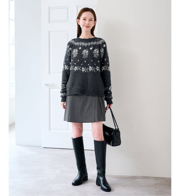 U by SPICK&SPAN「《予約》フラワーモチーフフェザージャガードニット」|ニット・セーター|