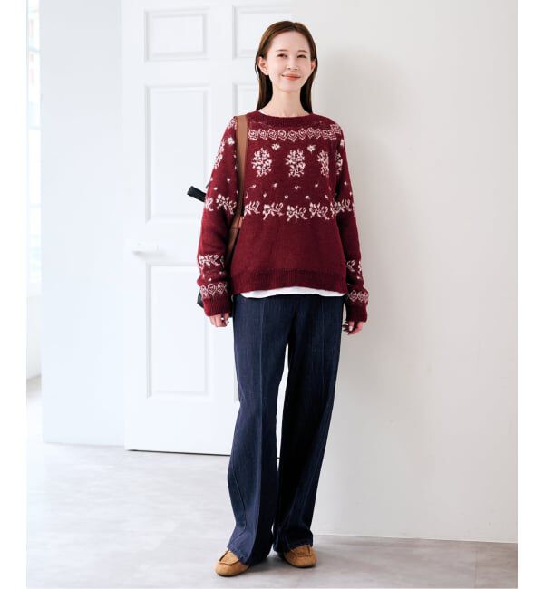 U by SPICK&SPAN「《予約》フラワーモチーフフェザージャガードニット」|ニット・セーター|