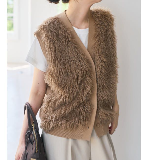 Spick and Span「《予約》フェイクファーコンビニットベスト」|ベスト・ジレ|キャメル