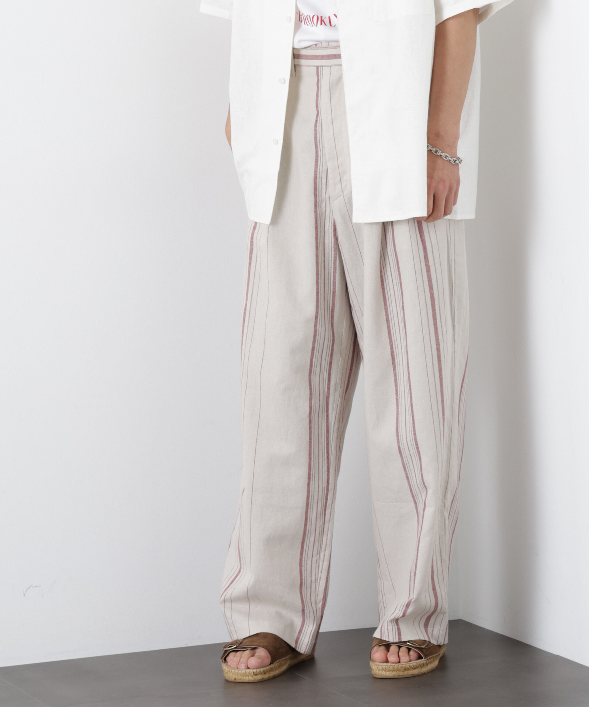 NANO universe「｢FRENCH LINEN｣ ストライプスラックス」|チノ|