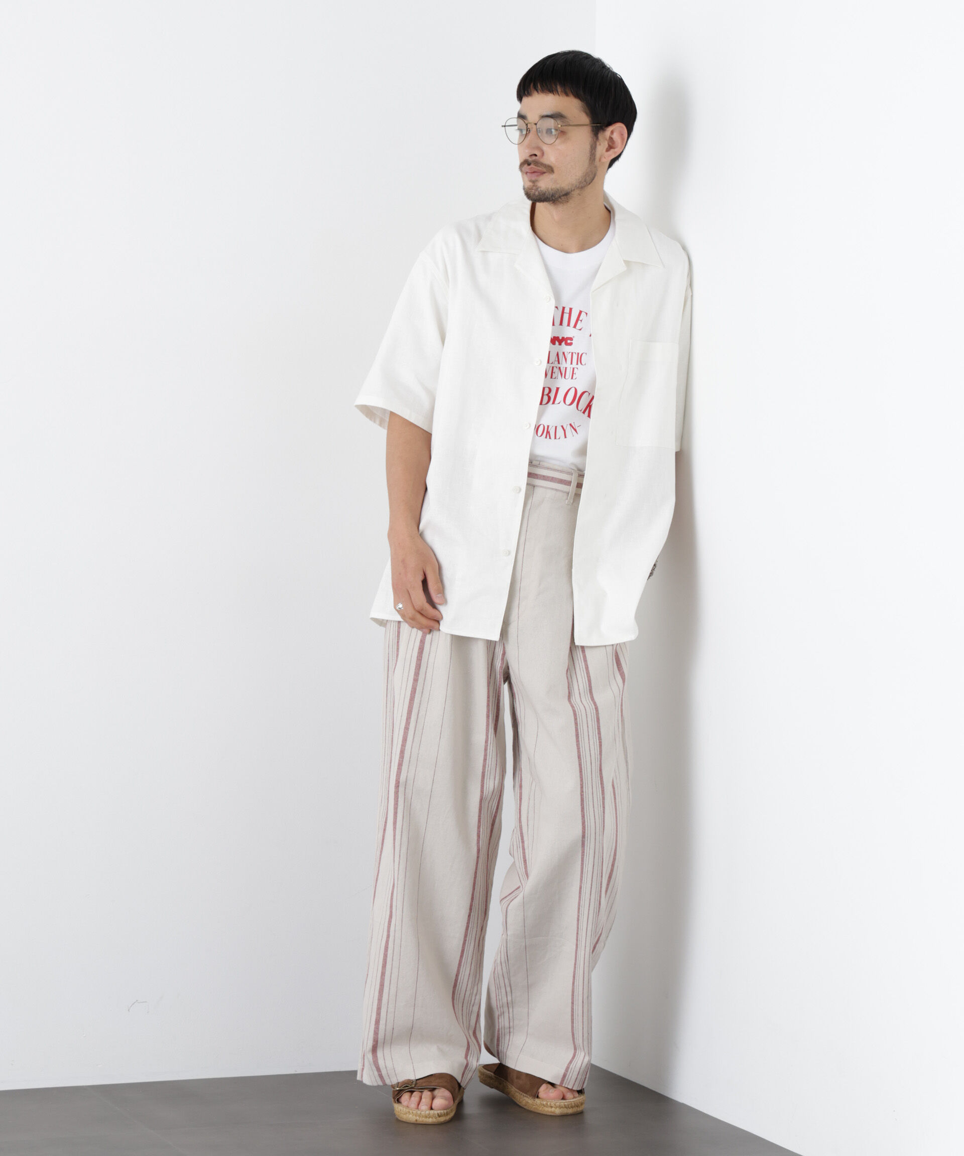 NANO universe「｢FRENCH LINEN｣ ストライプスラックス」|チノ|