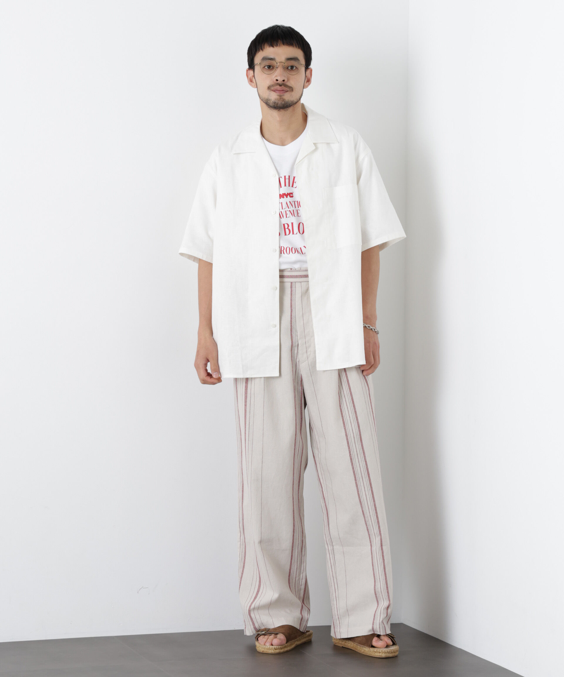 NANO universe「｢FRENCH LINEN｣ ストライプスラックス」|チノ|