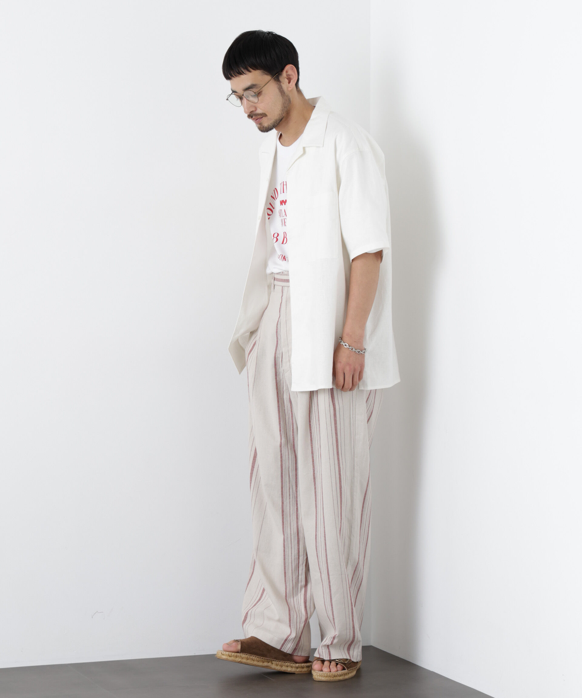 NANO universe「｢FRENCH LINEN｣ ストライプスラックス」|チノ|