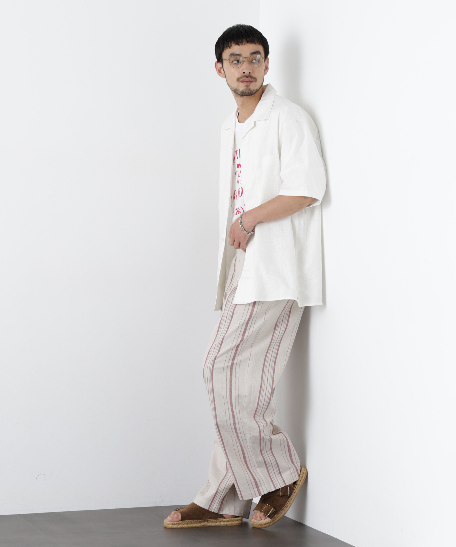 NANO universe「｢FRENCH LINEN｣ ストライプスラックス」|チノ|