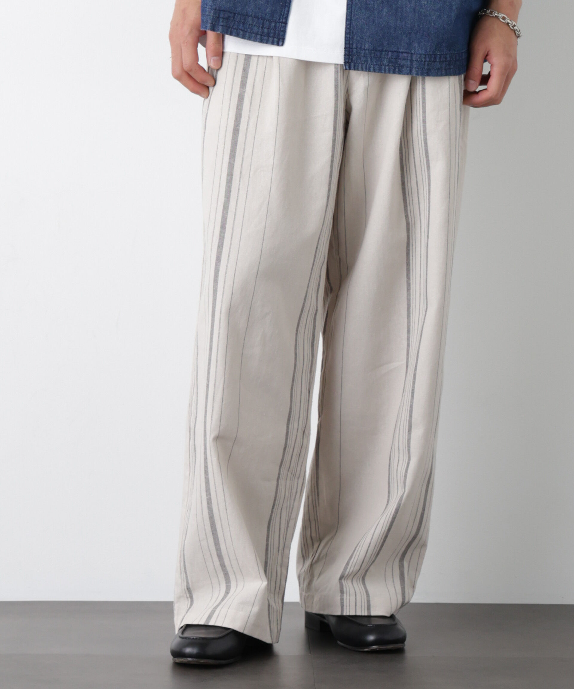NANO universe「｢FRENCH LINEN｣ ストライプスラックス」|チノ|