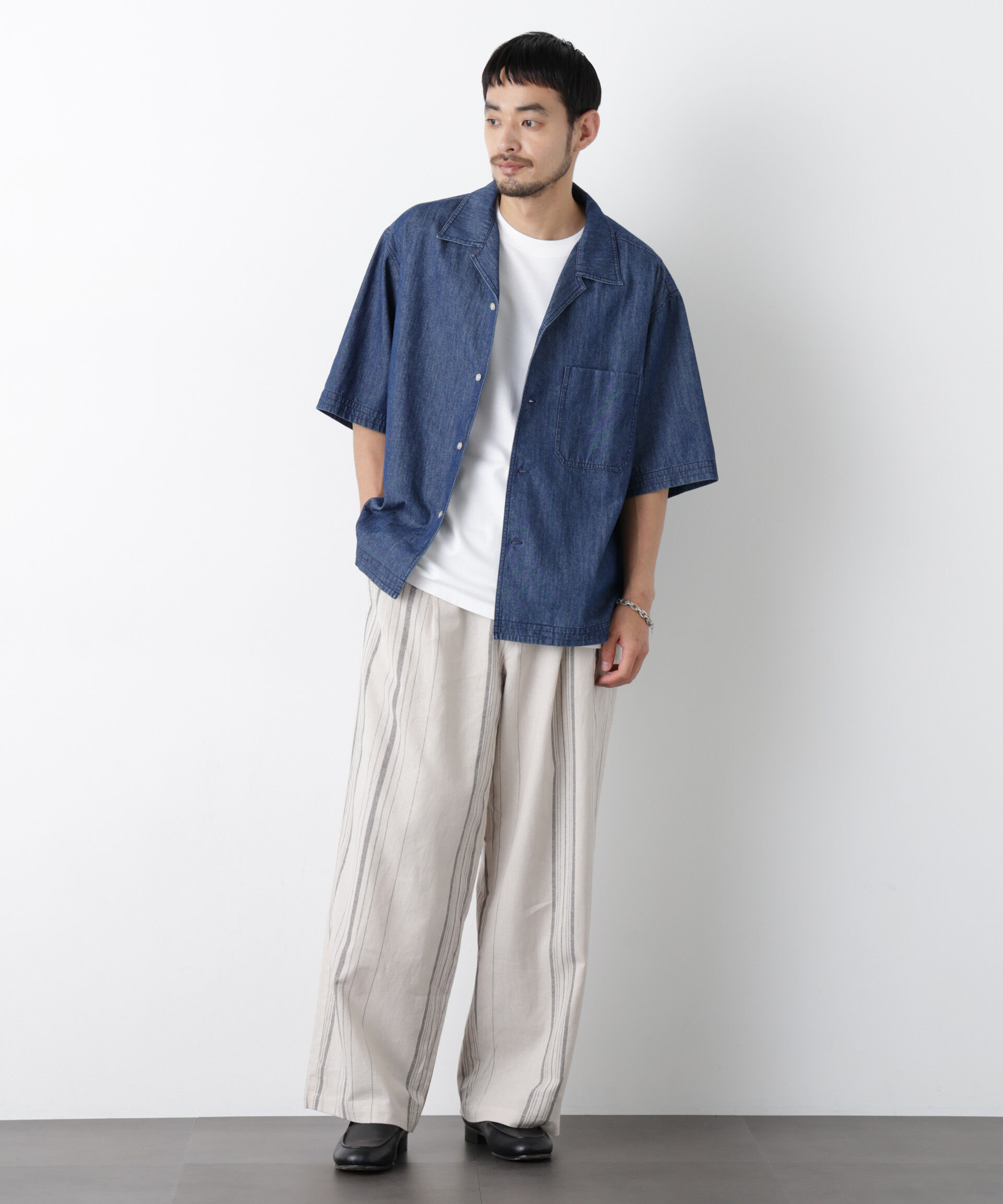NANO universe「｢FRENCH LINEN｣ ストライプスラックス」|チノ|