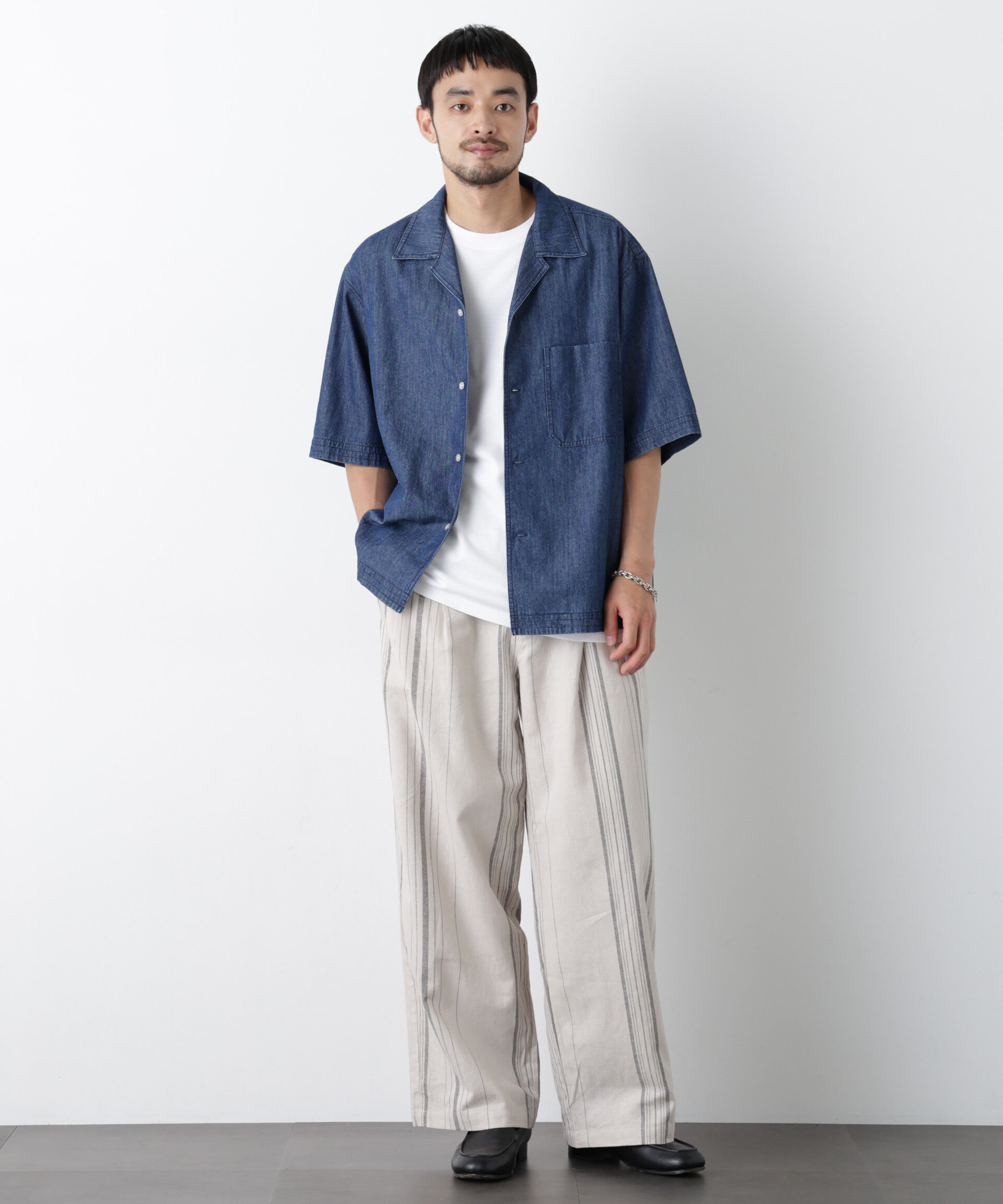 NANO universe「｢FRENCH LINEN｣ ストライプスラックス」|チノ|
