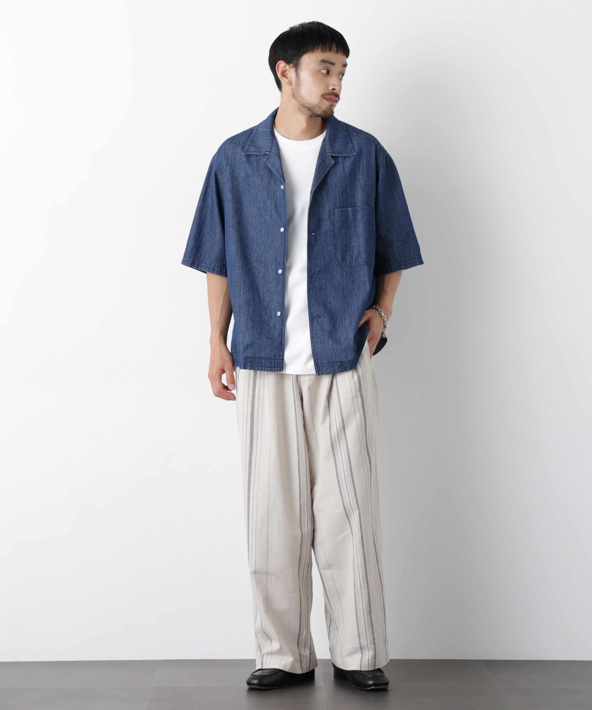 NANO universe「｢FRENCH LINEN｣ ストライプスラックス」|チノ|