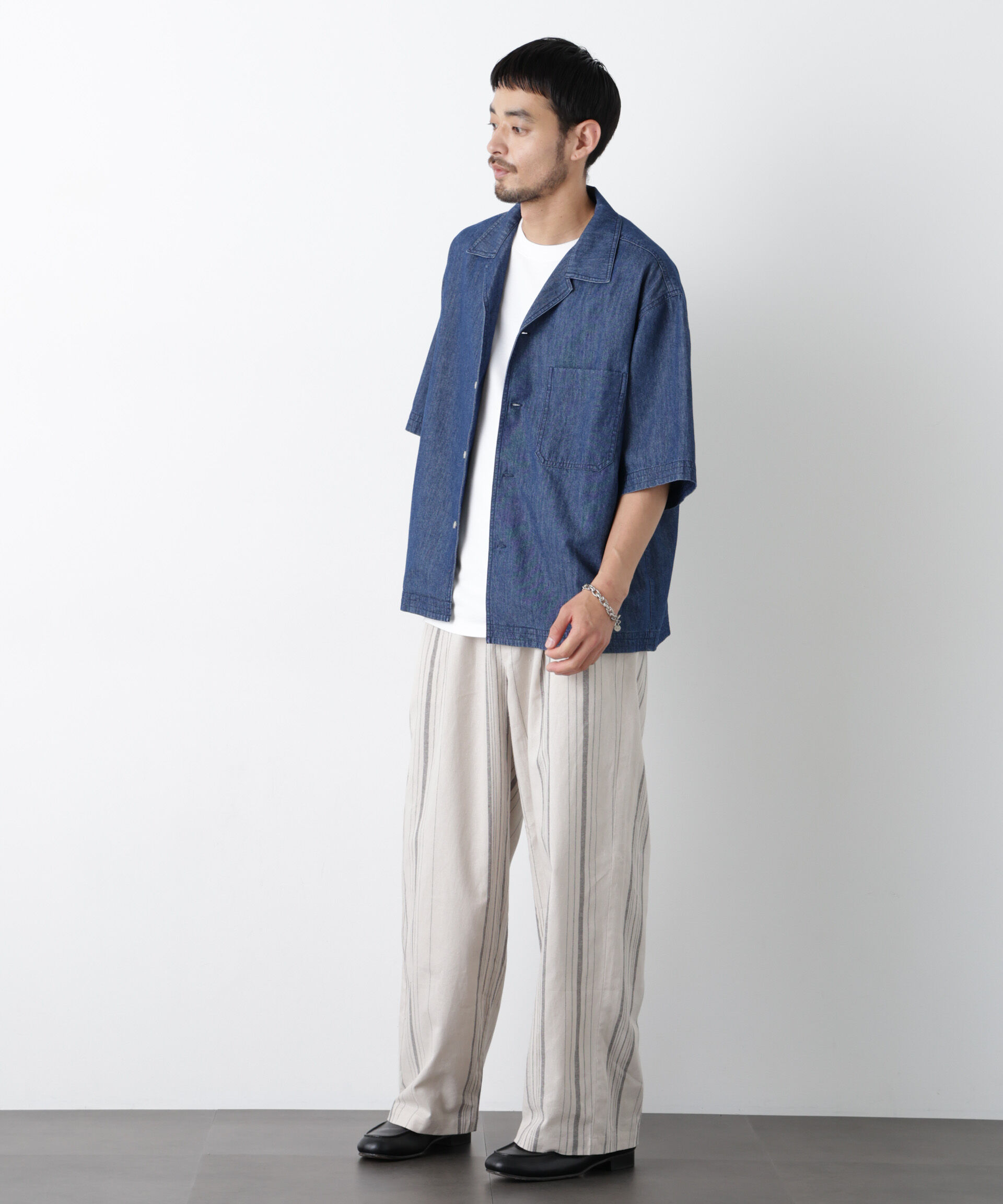 NANO universe「｢FRENCH LINEN｣ ストライプスラックス」|チノ|