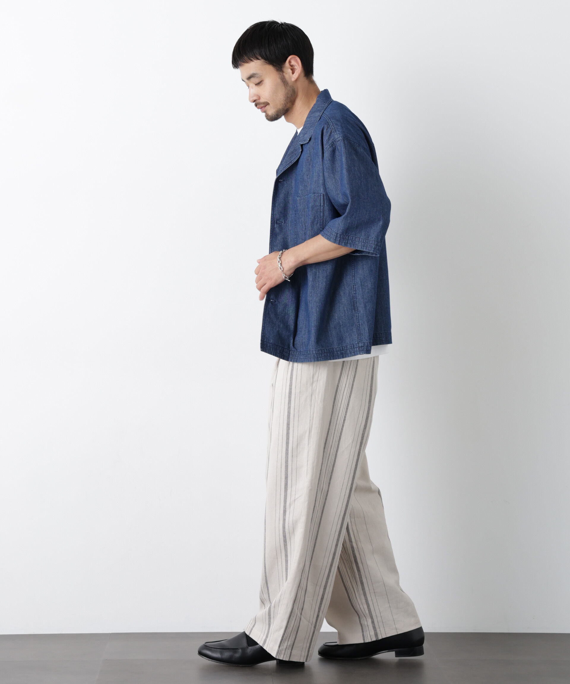 NANO universe「｢FRENCH LINEN｣ ストライプスラックス」|チノ|