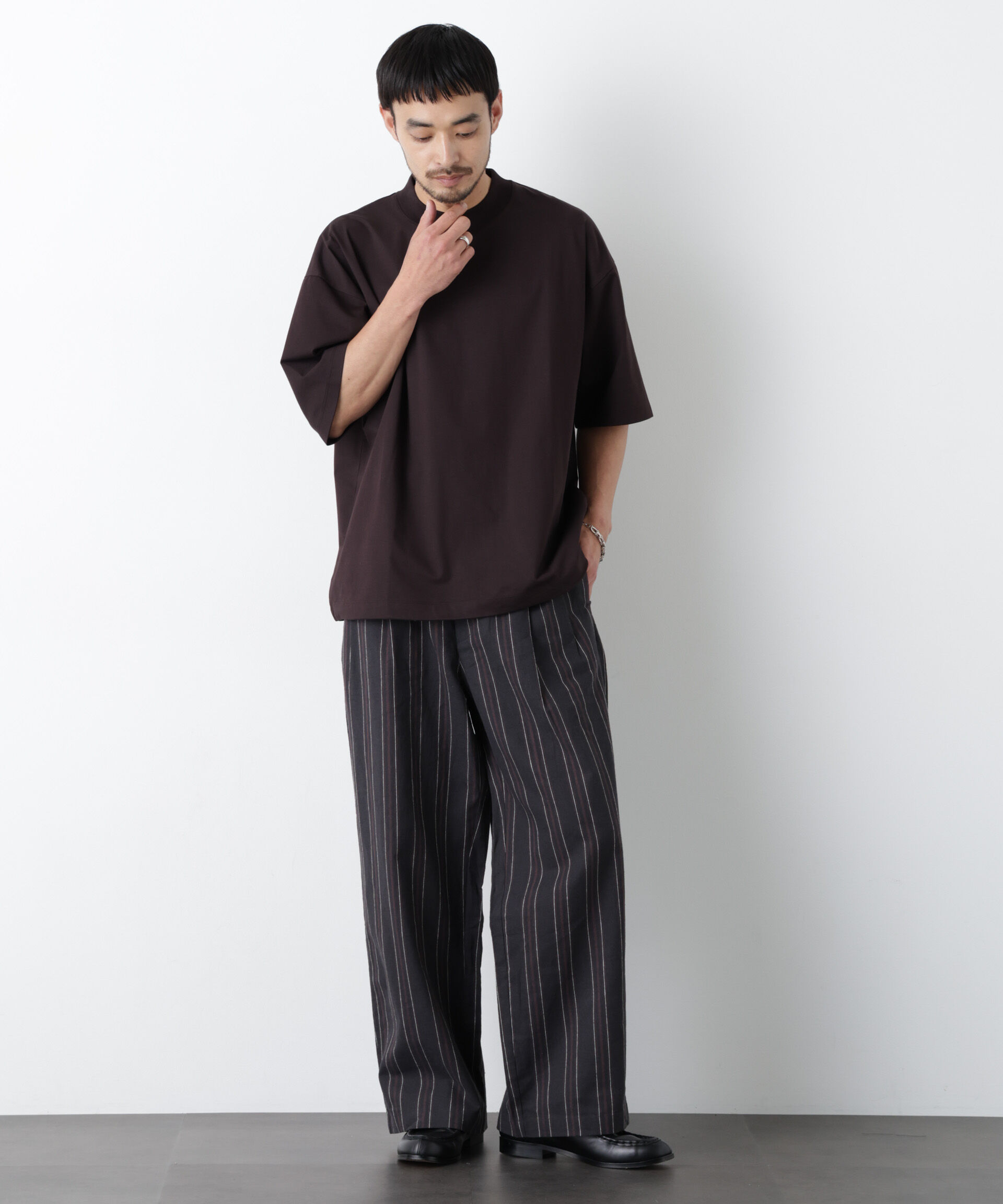 NANO universe「｢FRENCH LINEN｣ ストライプスラックス」|チノ|