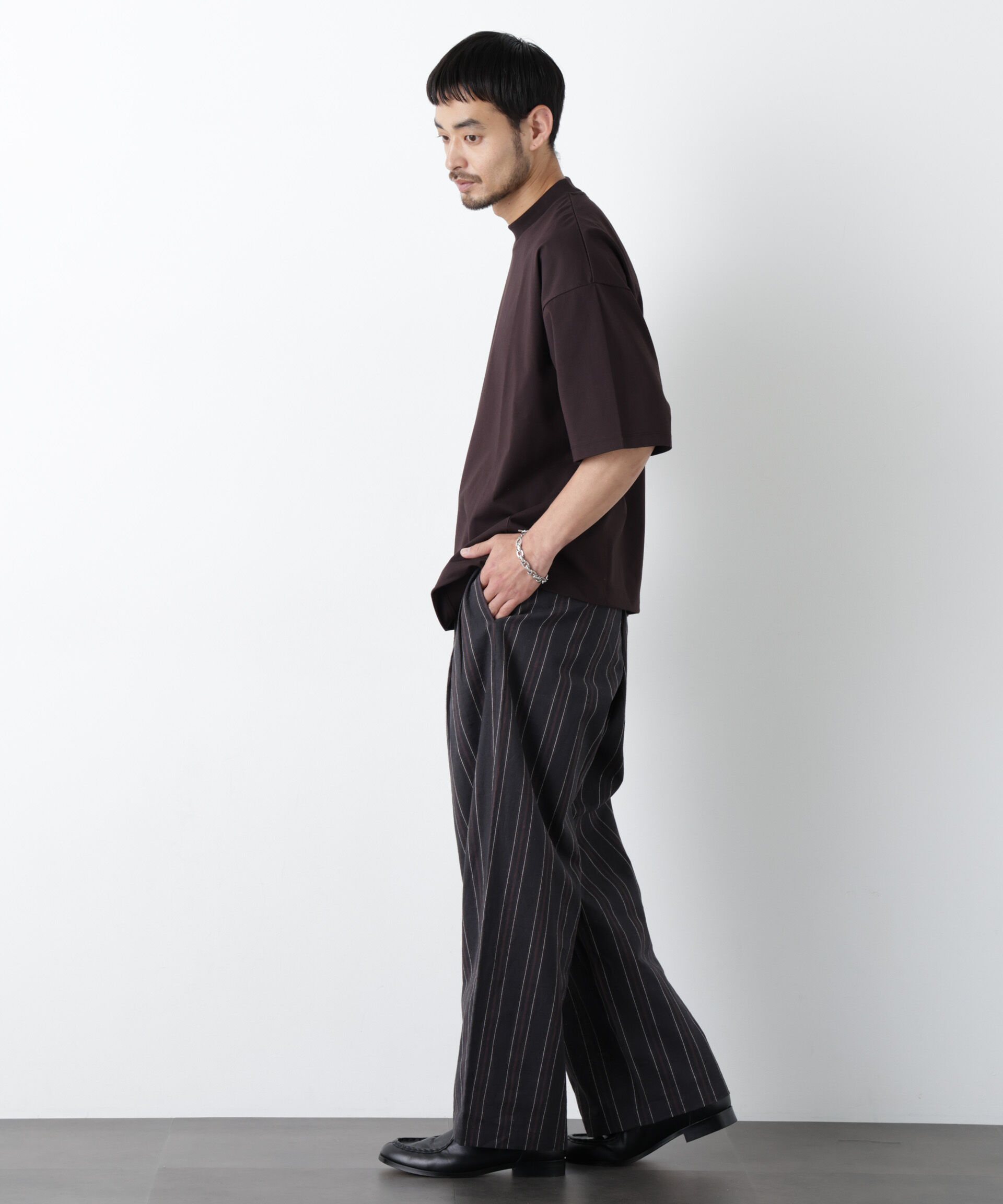 NANO universe「｢FRENCH LINEN｣ ストライプスラックス」|チノ|