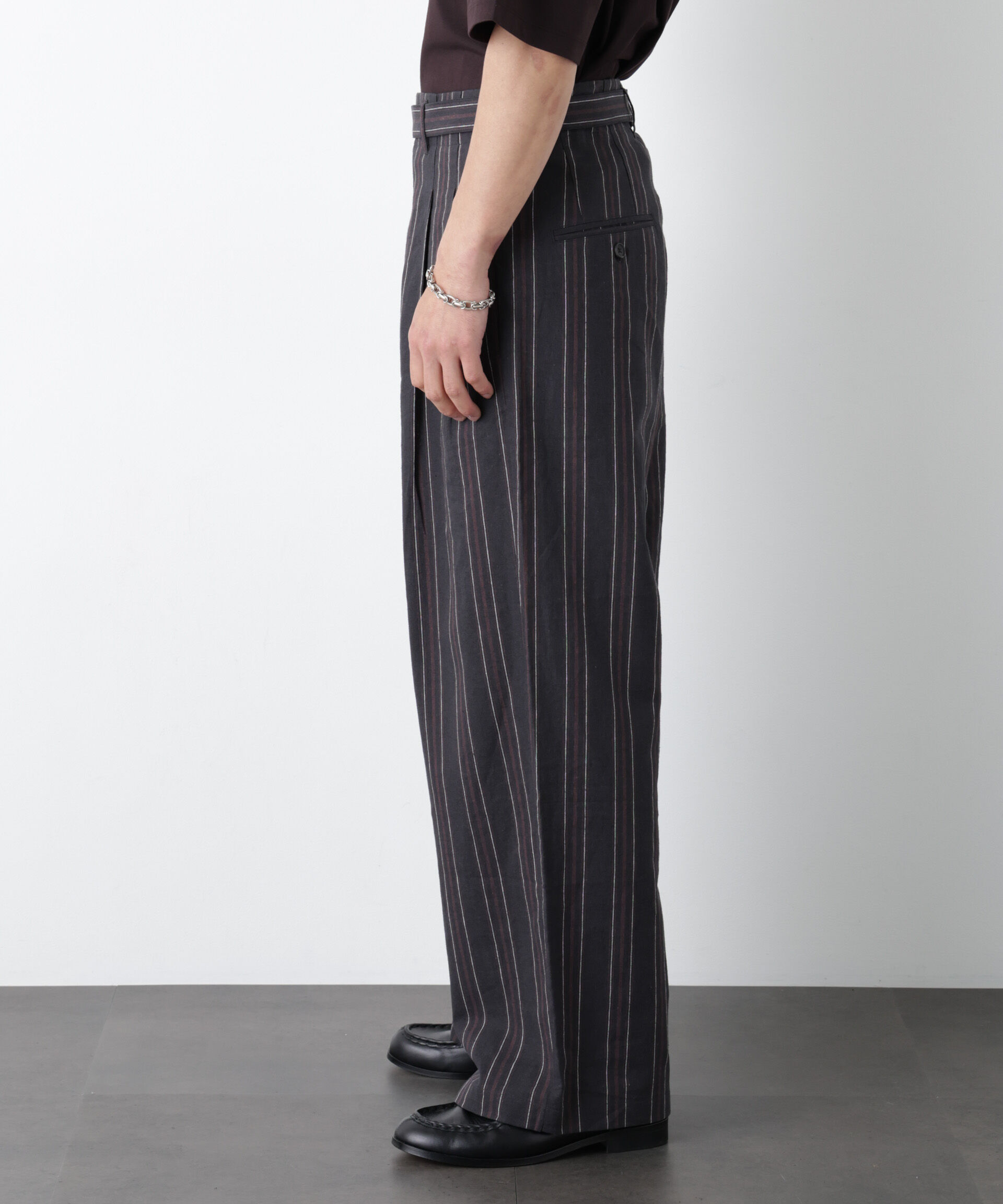 NANO universe「｢FRENCH LINEN｣ ストライプスラックス」|チノ|