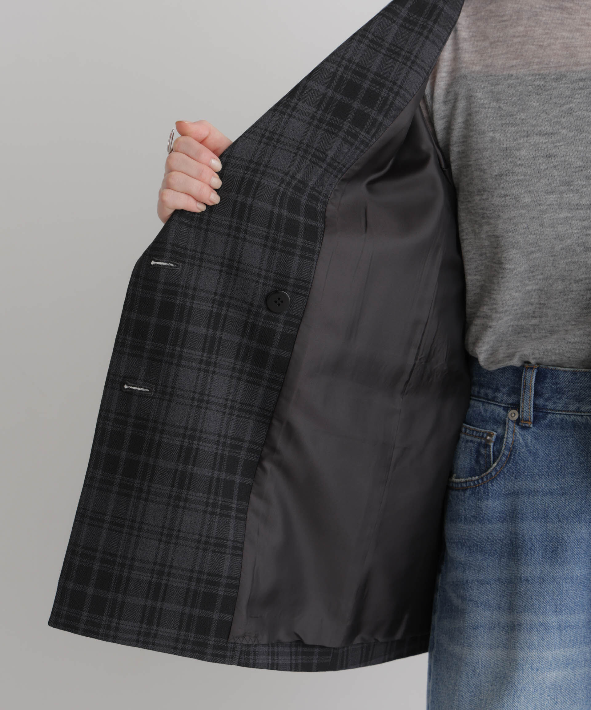 NANO universe「ツイーディーチェックダブルジャケット(セットアップ可)」|テーラードジャケット|