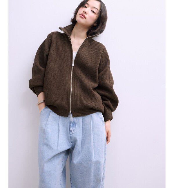 ADAM ET ROPE'「【WEB限定】・【サステナブル】ミックスヤーンジップカーディガン」|カーディガン|