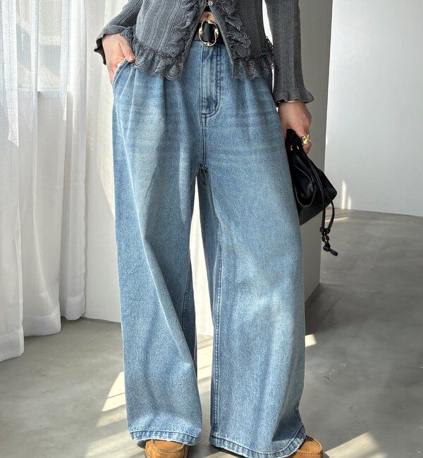  「ベルト付デニムタックパンツ」|デニム|