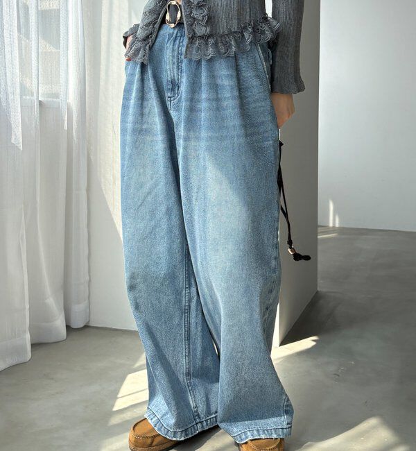  「ベルト付デニムタックパンツ」|デニム|